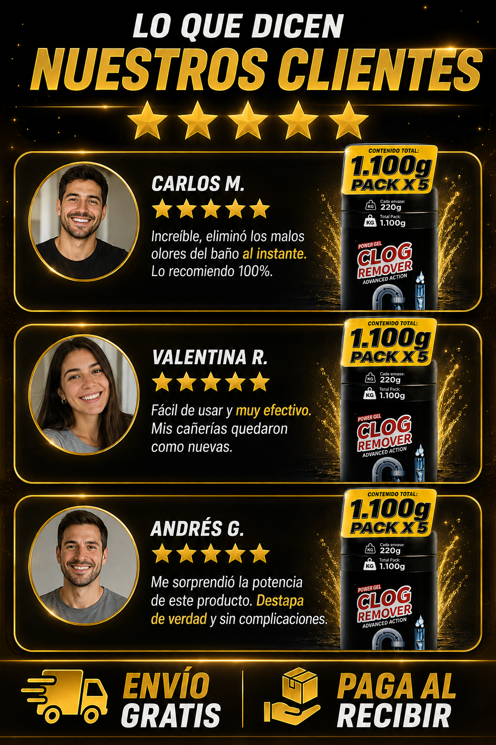 Pack Premium - x5 Destapa cañerias 220gr c/u